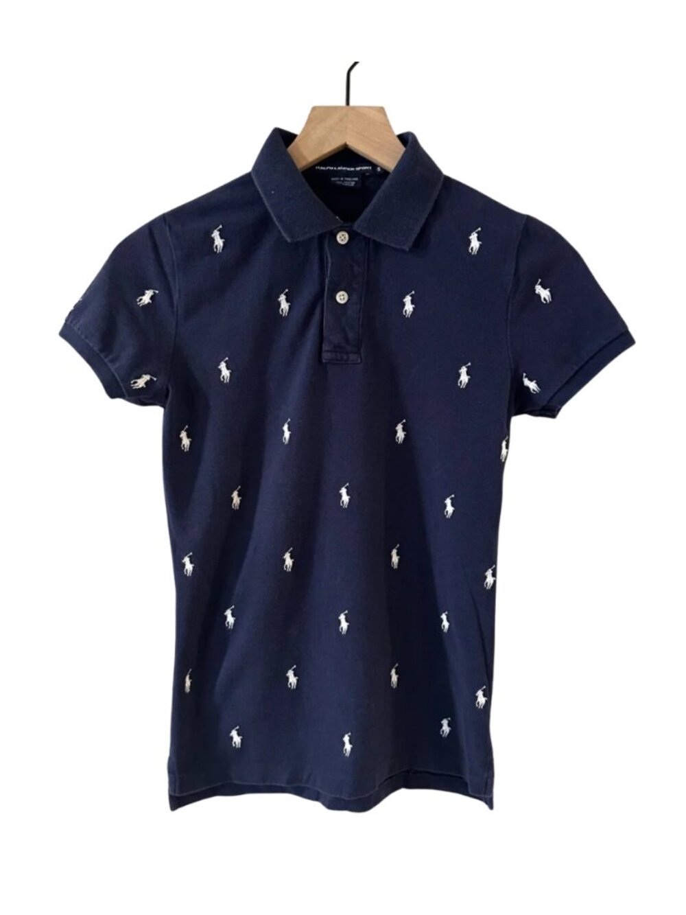Ralph Lauren Sport Navy Polo Shirt with Allover White Pony Embroidery